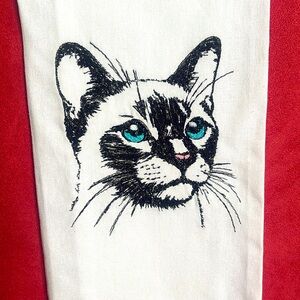 Shorthair Cat Silhouette Embroidered Hand Towel
